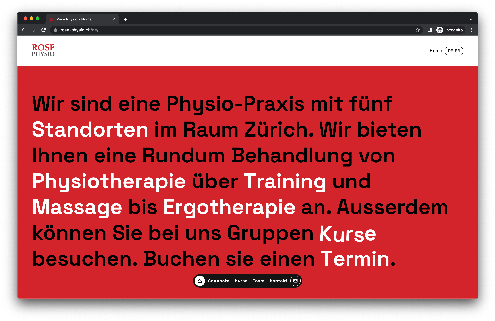 Rose Physio Landing Page with animations