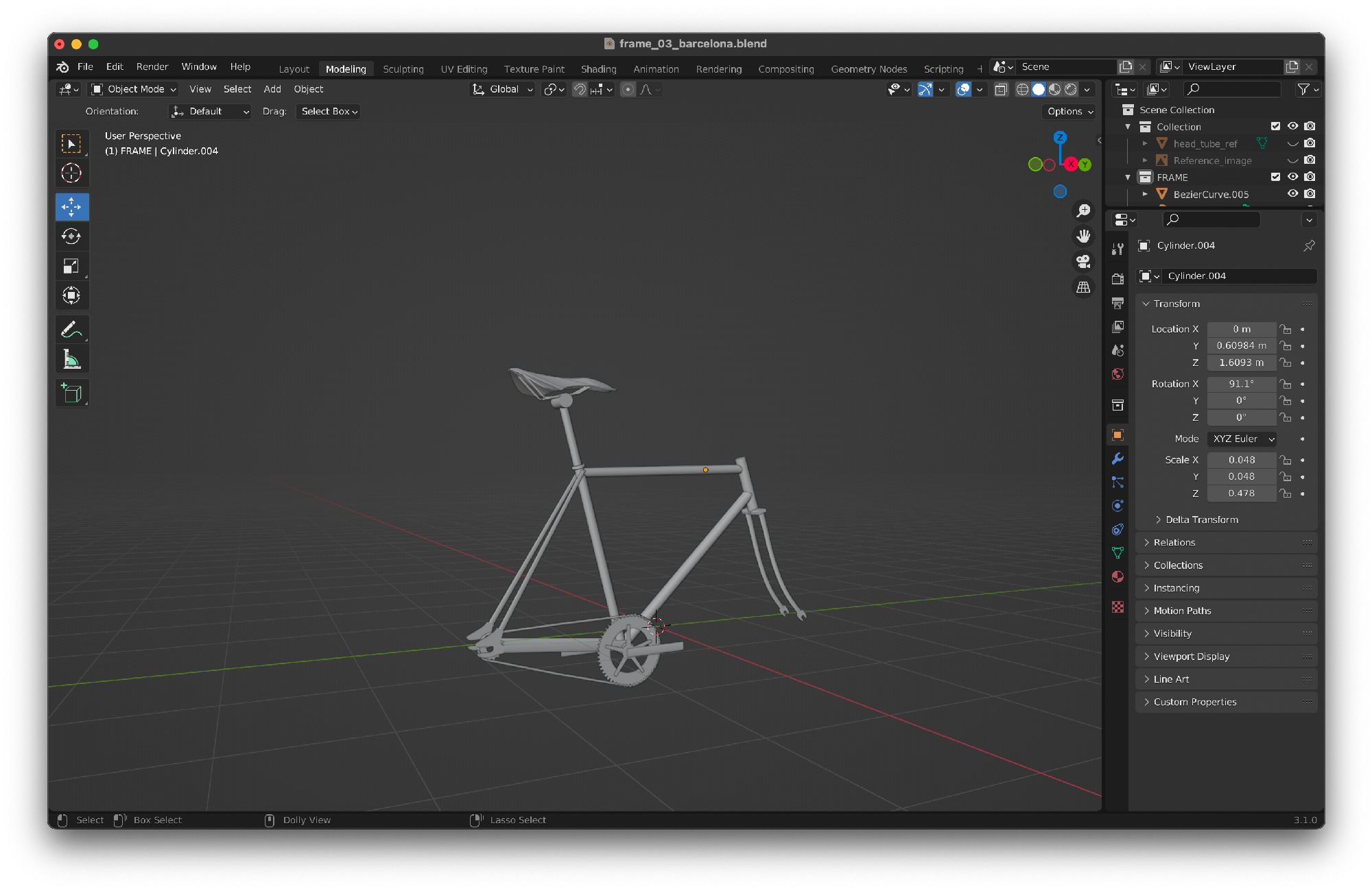 Bicycle Frame Model in Blender